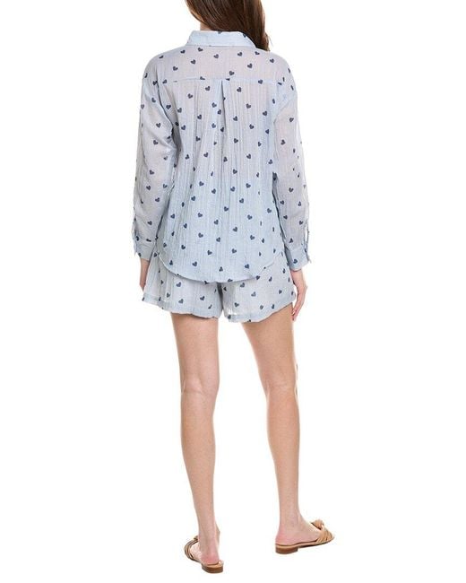 ANNA KAY Blue 2Pc Rosie Hearts Button Front Shirt & Short Set