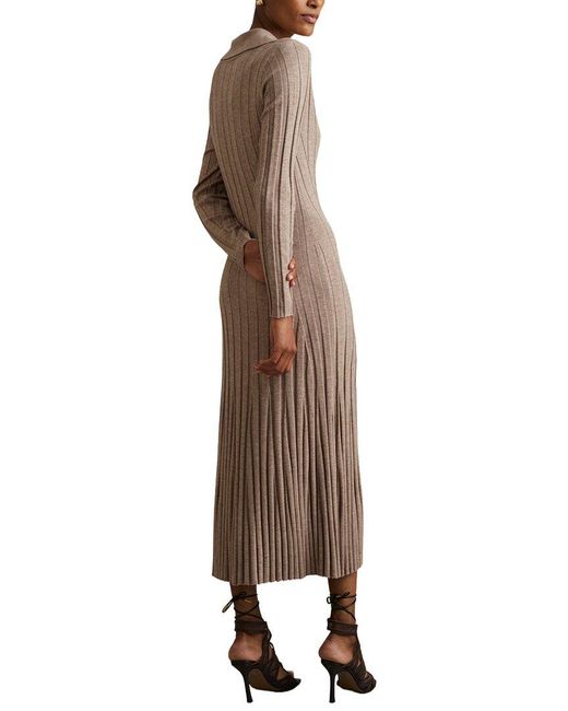 Reiss Brown Winnie Long Sleeve Knitted Wool-Blend Dress