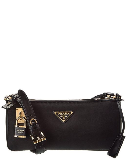 Prada Black Small Re-Nylon & Leather Shoulder Bag