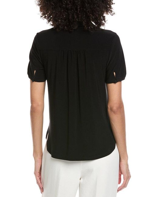 Anne Klein Black Petite Button Front Collared Top