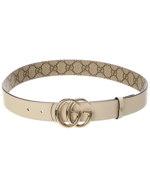 Gucci White Gg Marmont Reversible Canvas & Leather Belt