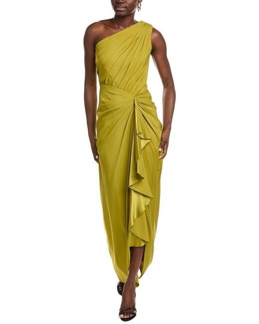 Tadashi Shoji Yellow Solid One-Shoulder Maxi Dress