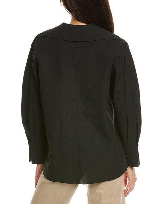 Vince Black Shaped Collar Linen-Blend Popover