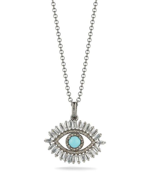 Banji Jewelry White Silver 3.00 Ct. Tw. Diamond & Gemstone Necklace