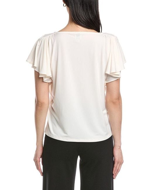 Anne Klein White Cascade Flutter Sleeve Top