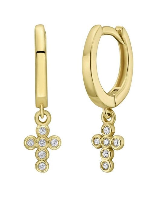 Italian Gold Metallic 14K 0.06 Ct. Tw. Diamond Cross Earrings