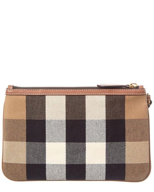 Burberry Brown Check Canvas & Leather Pouch