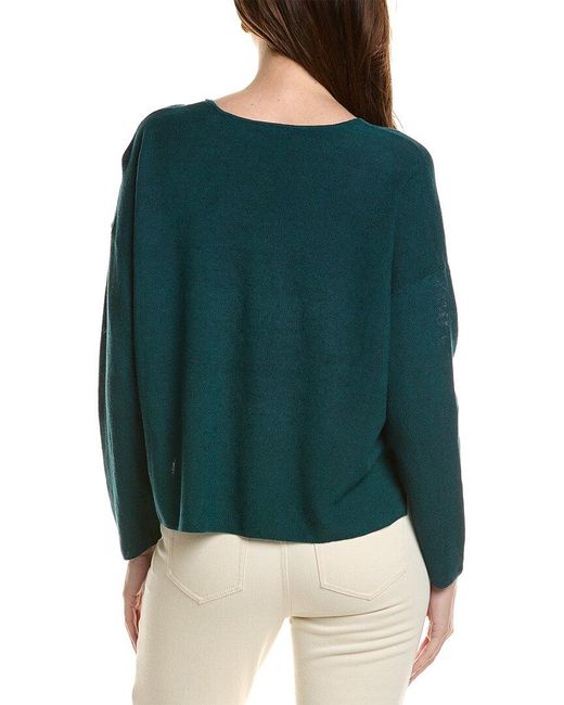 Eileen Fisher Green V-Neck Linen-Blend Sweater