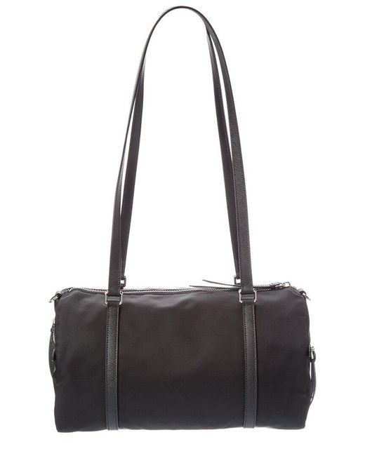 Prada Black Triangle Logo Large Nylon & Leather Shoulder Bag