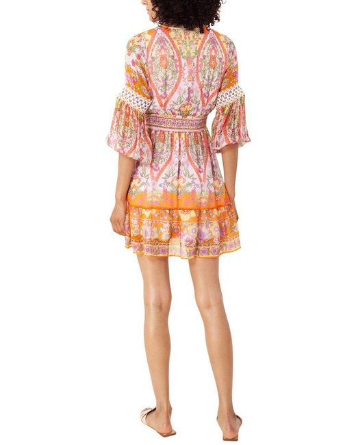 Hale Bob Orange V-neck Silk-blend Mini Dress