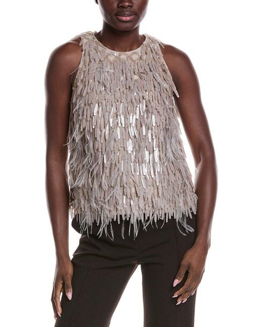 Brunello Cucinelli Brown Silk Fringe Tank
