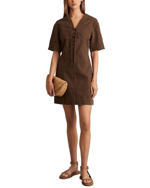 Reiss Brown Tia Lace Up Shift Dress