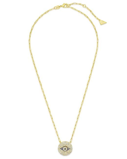 Sterling Forever Metallic 14k Plated Cz Evil Eye Disc Pendant Necklace