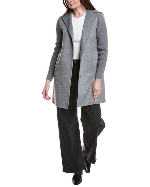 Kenneth Cole Gray Hooded Double Face Wool-Blend Coat