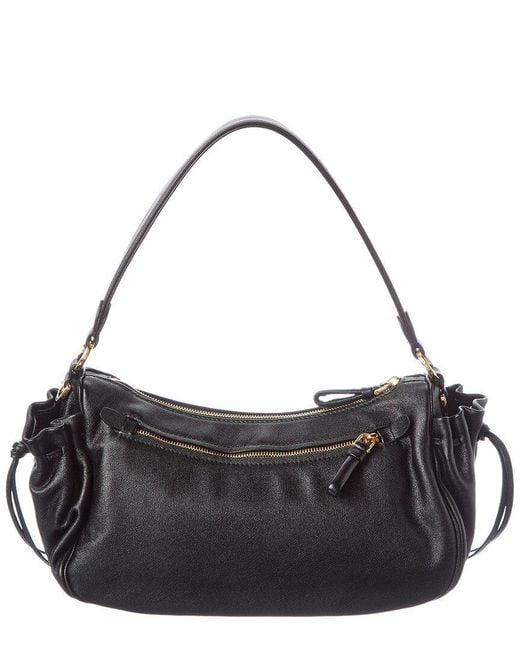 Prada Gray Logo Leather Shoulder Bag