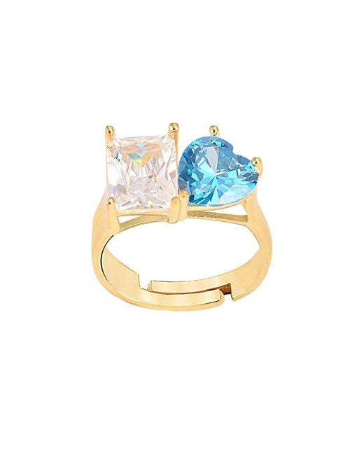 Gabi Rielle Blue 14k Over Silver Cz Adjustable Ring