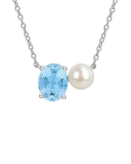 Rina Limor Blue 2.50 Ct. Tw. Gemstone & 6-6.5Mm Pearl Necklace