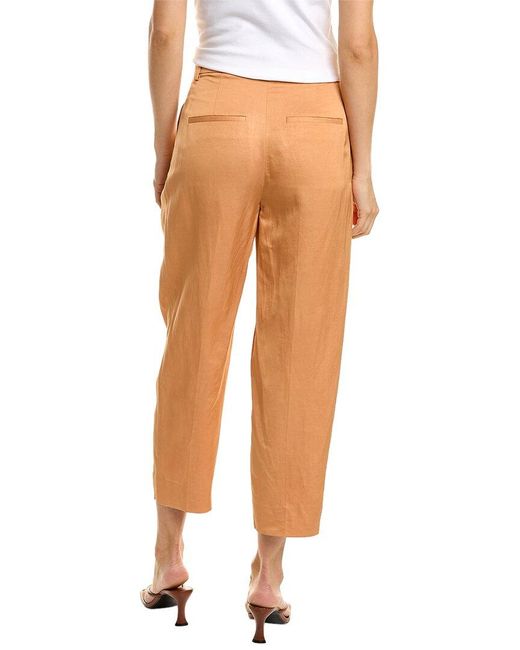 Vince Orange Pleated Linen-blend Tapered Pant