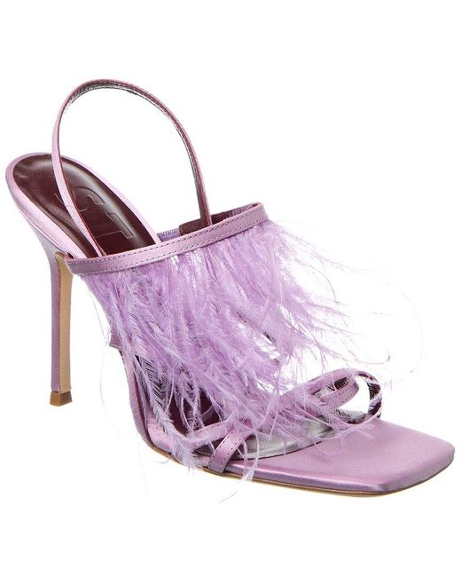 Staud Purple Anise Feather Satin Slingback Sandal