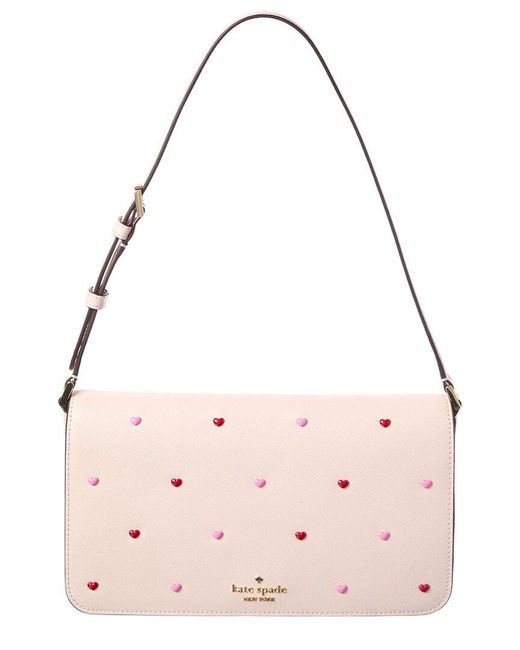 Kate Spade Pink Staci Heart Studs Medium Slim Leather Flap Shoulder Bag