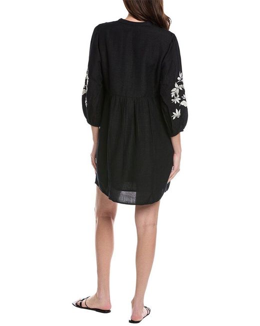 Tommy Bahama Black St. Lucia Linen-Blend Floral Dress