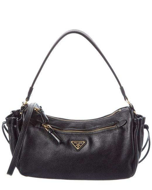 Prada Gray Logo Leather Shoulder Bag