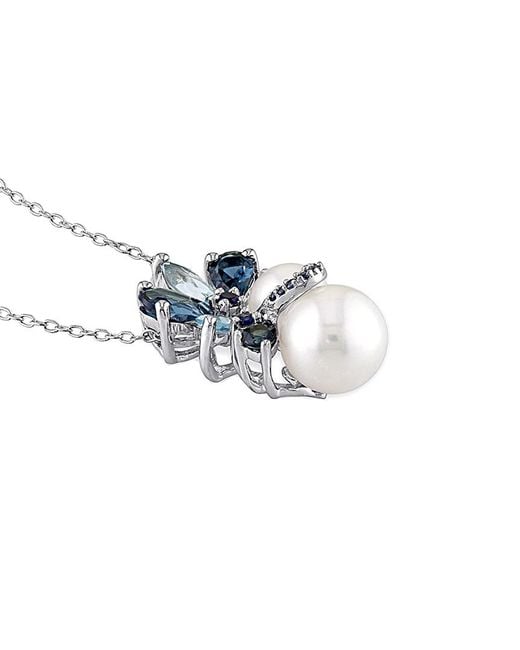 Pearls Blue Delmar Silver Gemstone & 7-7.5mm Pearl Necklace