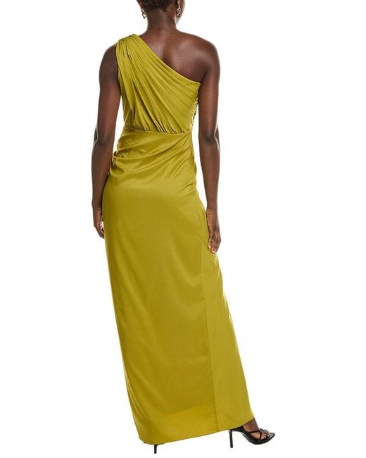 Tadashi Shoji Yellow Solid One-Shoulder Maxi Dress