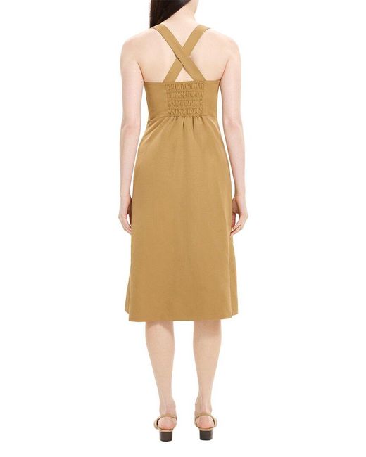 Theory Natural Crossback Linen-blend Midi Dress