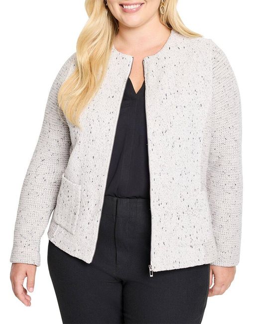 NIC+ZOE White Plus Zip Front Mix Knit Jacket