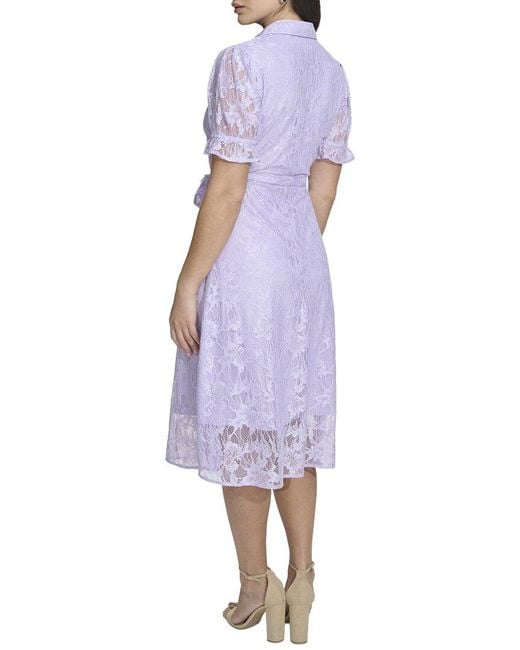 Kensie Purple Allover Floral Lace Midi Dress