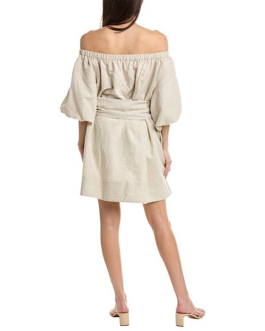 Beulah London Natural Off-the-shoulder Linen-blend Mini Dress
