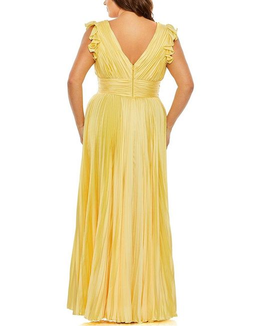 Mac Duggal Yellow Plus Flutter Sleeve Pleated A-Line Dress