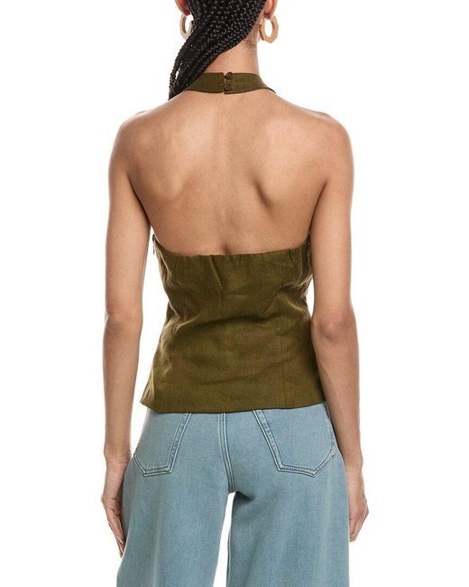 REVERIEE Green Linen Halter Neck Top