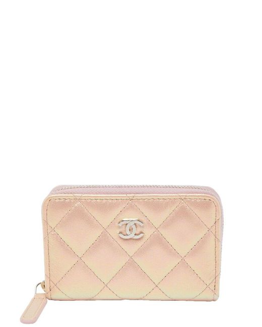 Chanel Natural Quilted Iridescent Leather Single Flap Cc Zip Coin Purse (Authentic Pre-Owned)