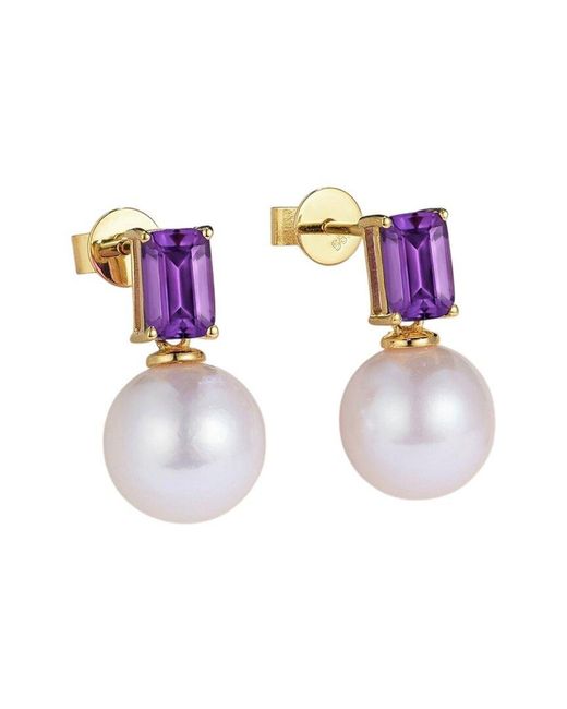 Kai Fine Jewelry Purple 14K 1.10 Ct. Tw. Amethyst & 8-9Mm Pearl Drop Earrings