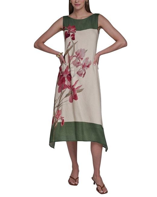 Halston Heritage Multicolor Orchid Print Midi Dress