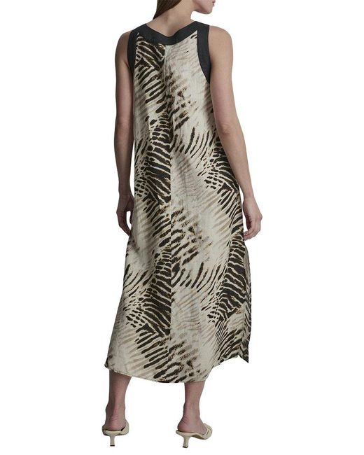 DKNY Black V-Neck Printed Linen Dress