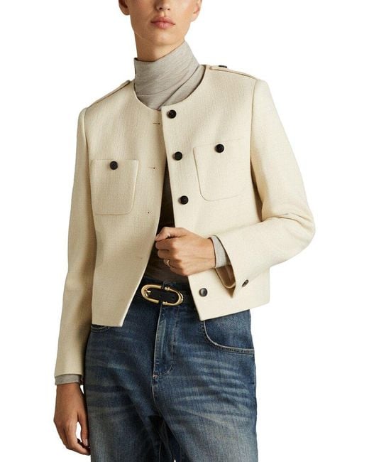 Reiss Blue Blane Wool Cropped Jacket
