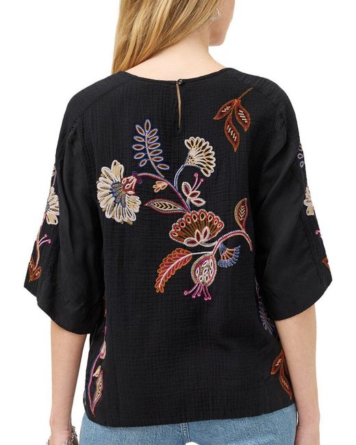 Johnny Was Black Mixed Media Dolman Blouse