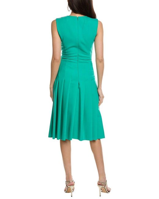 Oscar de la Renta Green Pleated Wool-Blend A-Line Dress