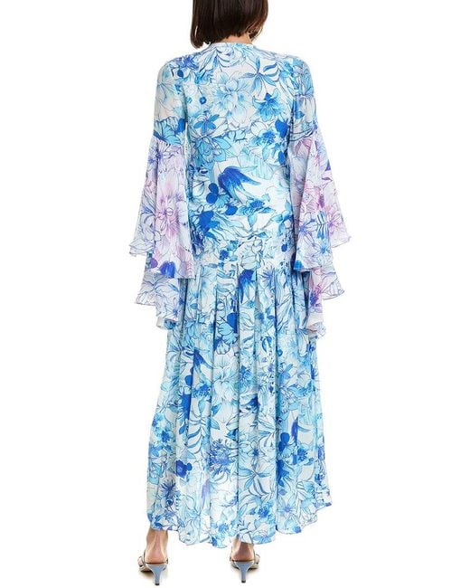 Rococo Sand Blue Tiered Bell-Sleeve Wrap Dress