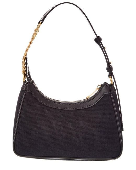 Balmain Black Zip Up Leather & Canvas Shoulder Bag