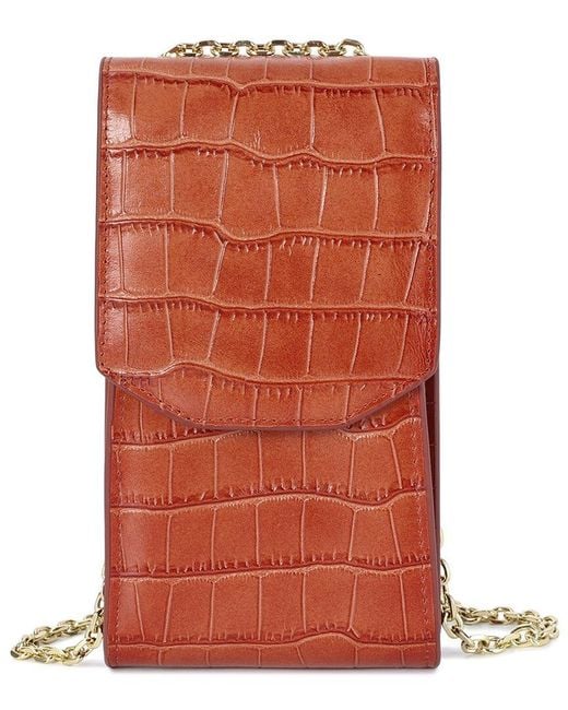 Tiffany & Fred Paris Orange Compact Croc-Embossed Leather Crossbody