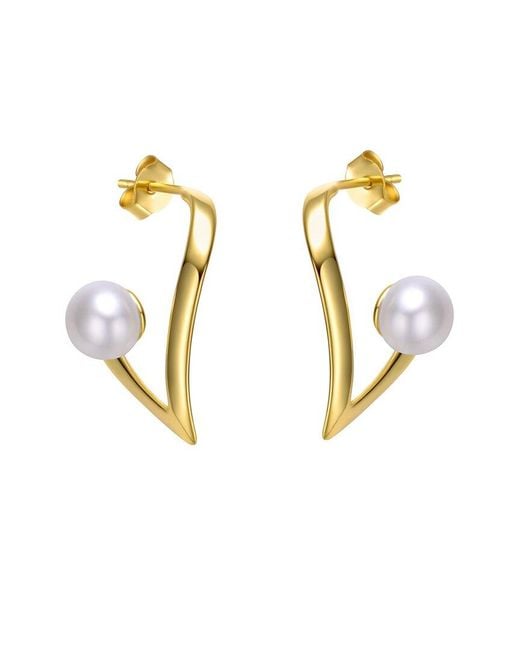 Genevive Jewelry Metallic 14k Over Silver 7mm Pearl Dangle Earrings