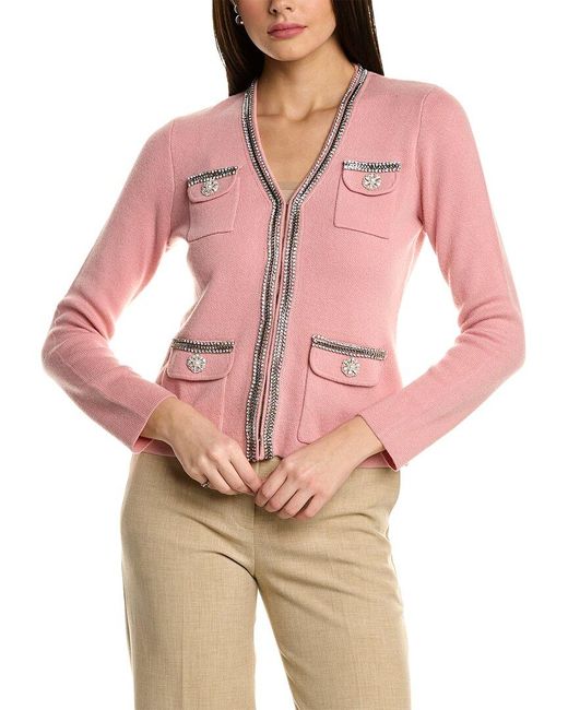 Sofiacashmere Pink Crystal Embellished Wool-blend Cardigan