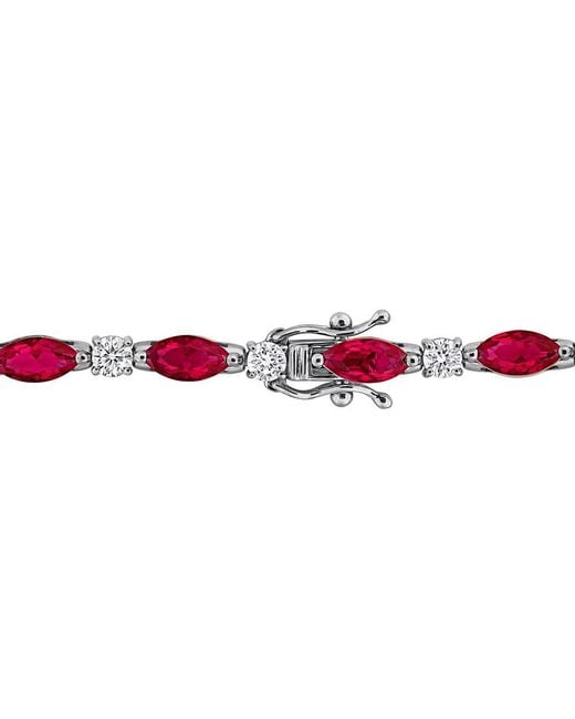 Lab Grown Gemstones White Created Forever 18K 8.40 Ct. Tw. Lab-Grown Diamond & Lab-Grown Ruby Tennis Bracelet