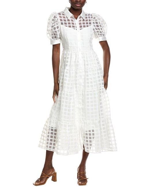 English Factory White Gridded Organza Tiered Maxi Dress