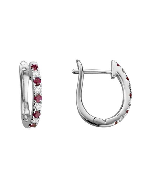 Diamond Select Cuts Metallic 14K Diamond .15 Ct. & .24 Ct. Ruby Earrings