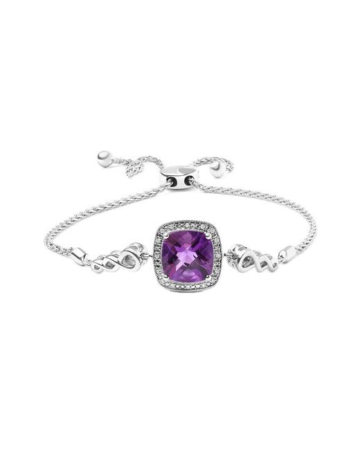 Haus of Brilliance White Colorful Gemstones 4.05 Ct. Tw. Diamond & Amethyst Link Bracelet